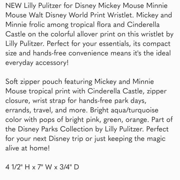 Disney Parks x Lilly Pulitzer Gillie Wristlet New Green Pink White - Picture 7 of 7